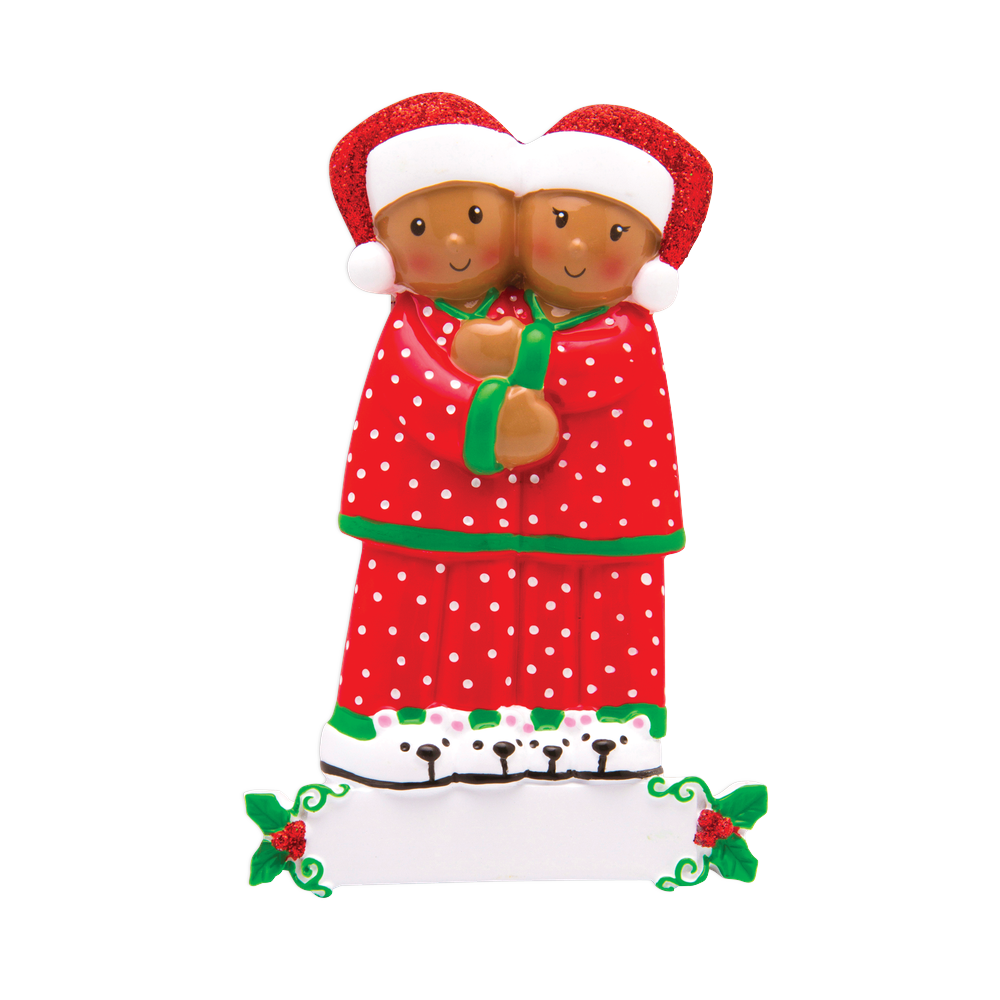 AA1470-2 - Pajama Family of 2 Personalised Christmas Decoration