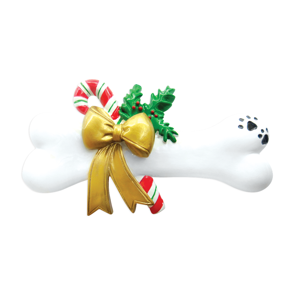 OR022 - Dog Bone With Holly Personalised Christmas Decoration