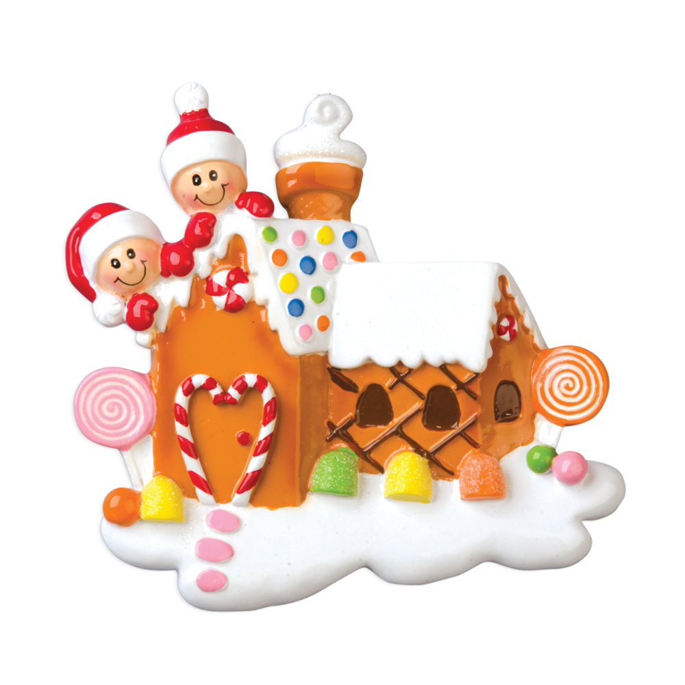 OR965-2 - Gingerbread House With 2 Personalised Christmas Decoration