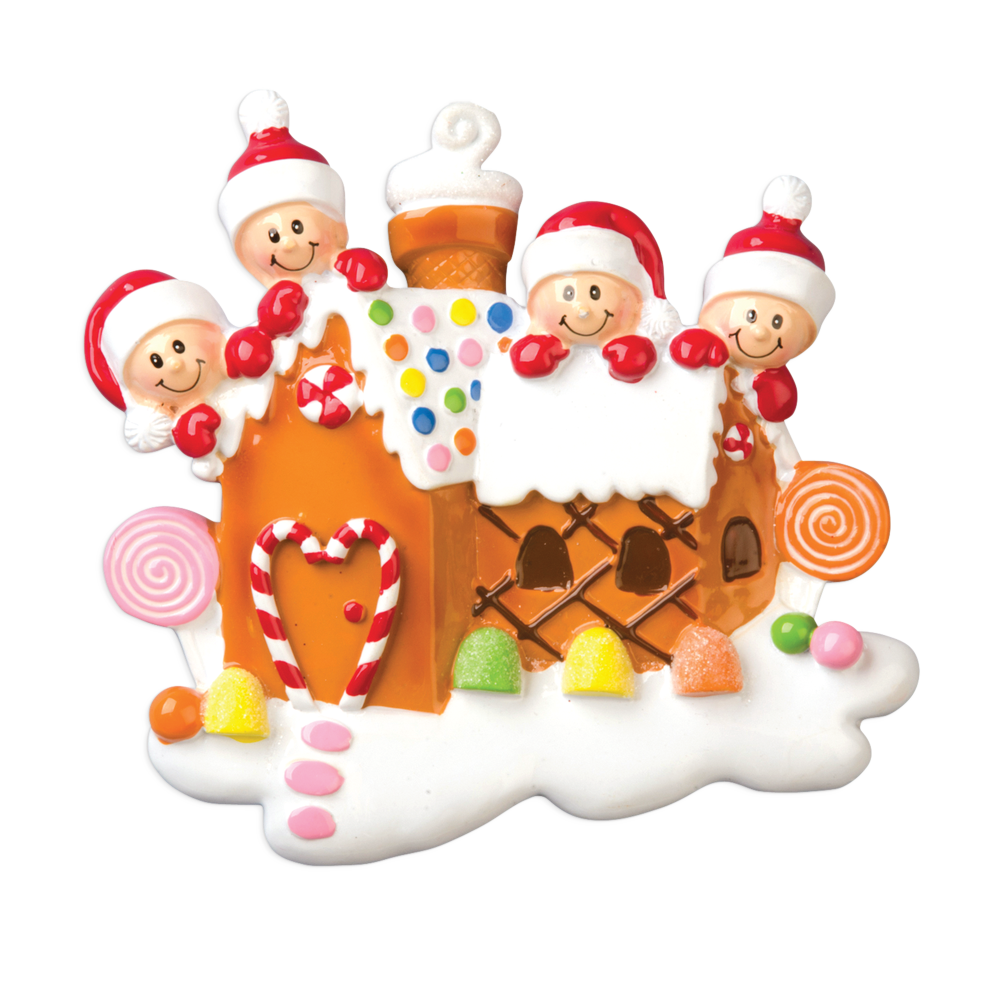 OR965-4 - Gingerbread House With 4 Personalised Christmas Decoration