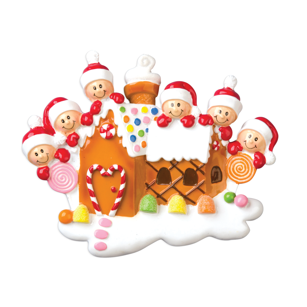 OR965-6 - Gingerbread House With 6 Personalised Christmas Decoration