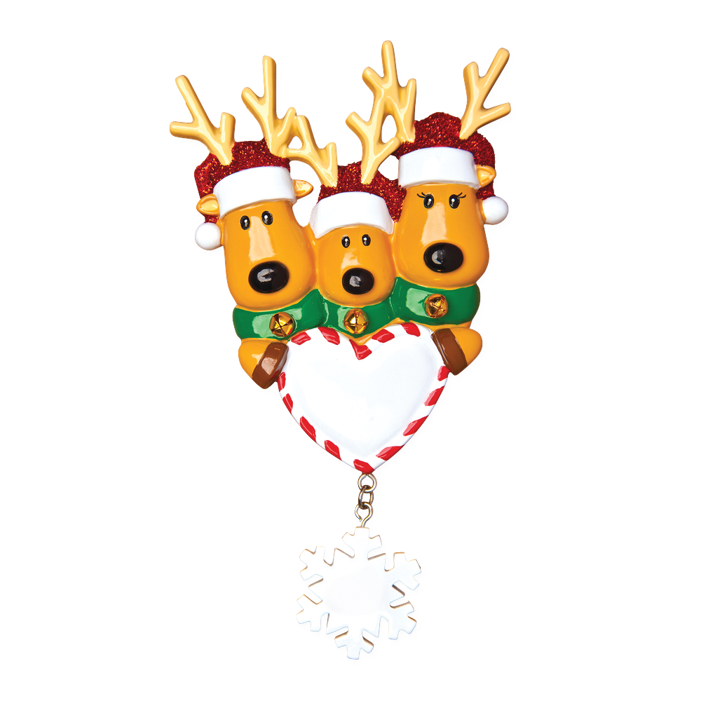 OR1018-3 - New Reindeer Family of 3 Personalised Christmas Decoration