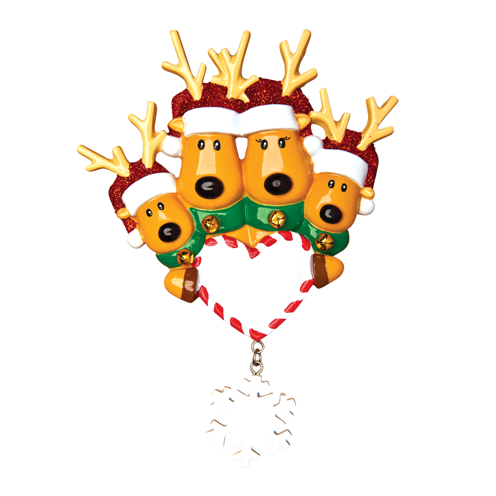 OR1018-4 - New Reindeer Family of 4 Personalised Christmas Decoration