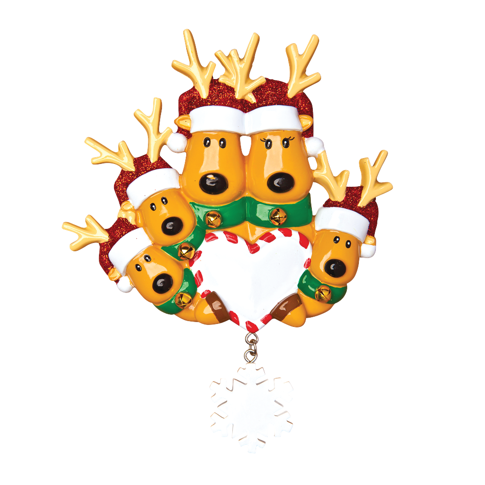OR1018-5 - New Reindeer Family of 5 Personalised Christmas Decoration