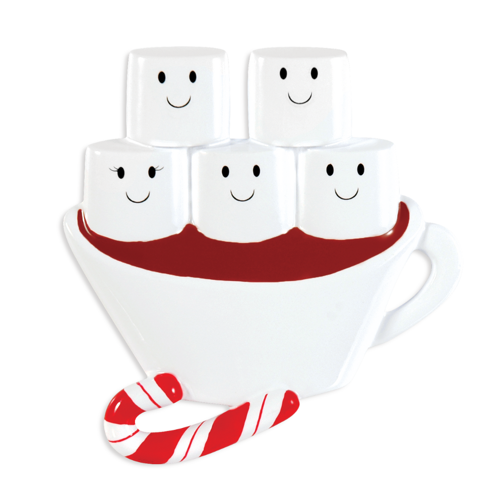 OR1213-5 - Hot Chocolate Family With 3 Kids Personalised Christmas Decoration
