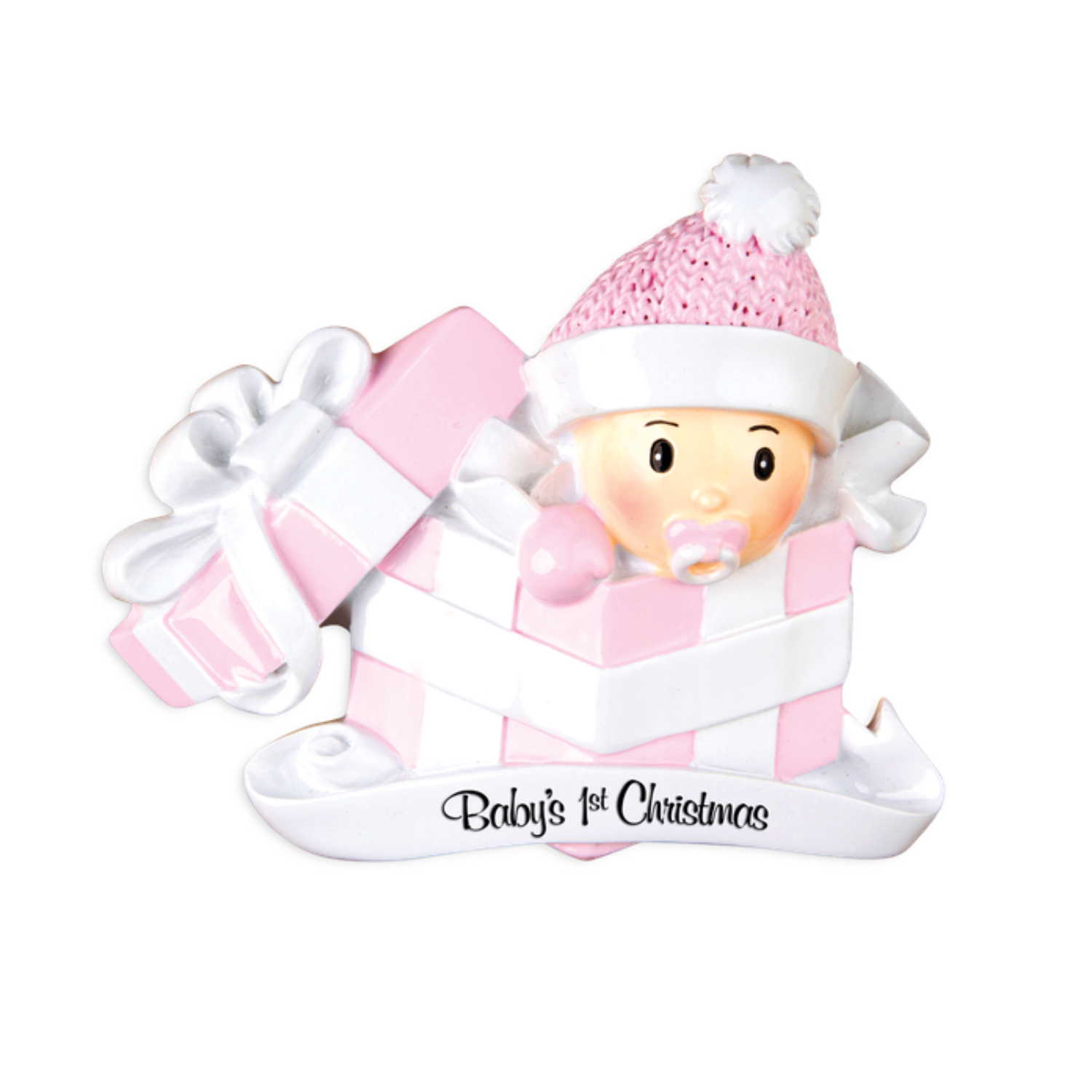 OR1330-P - Baby Girl in Present Personalised Christmas Decoration