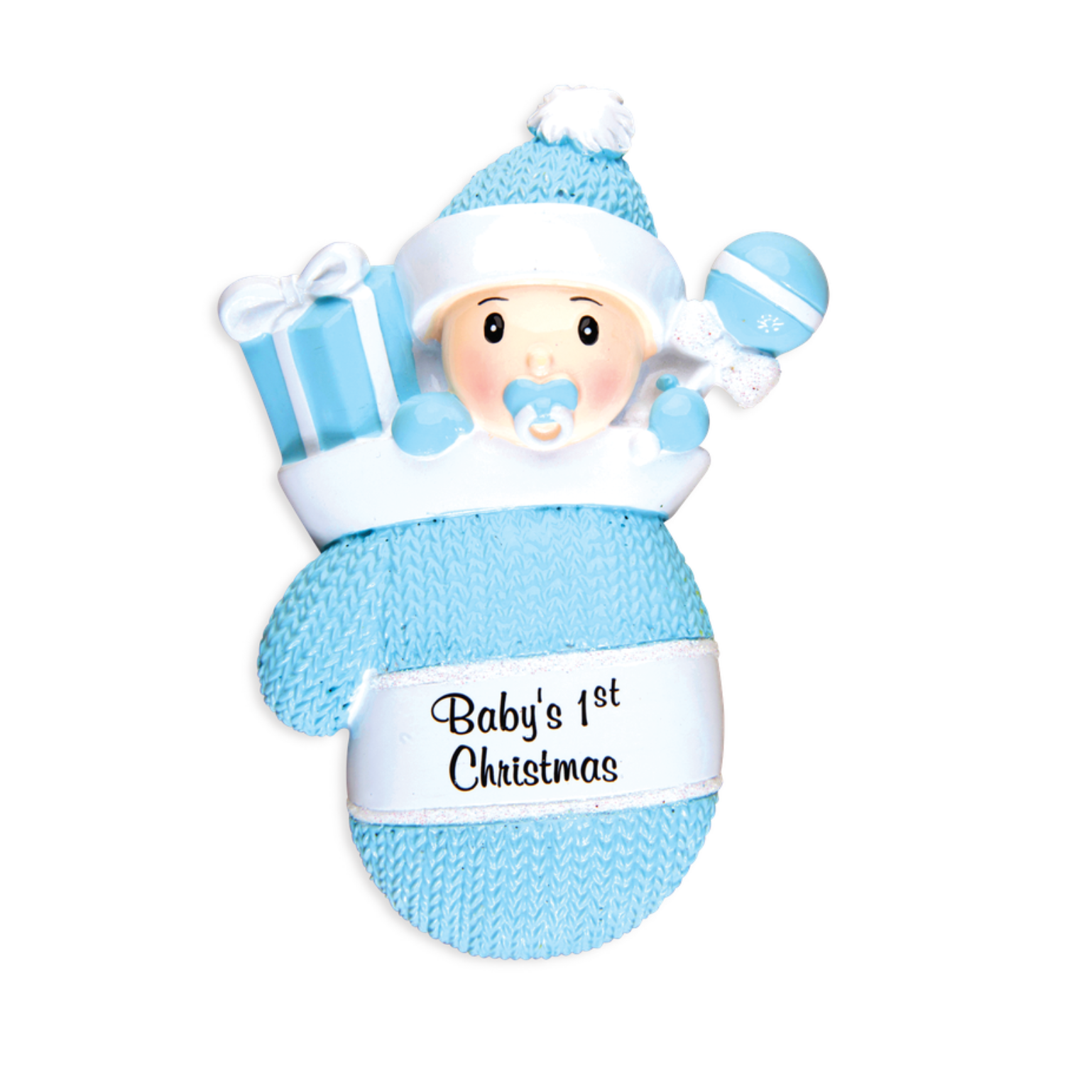 OR1331-B - Baby Boy in Mitten Personalised Christmas Decoration
