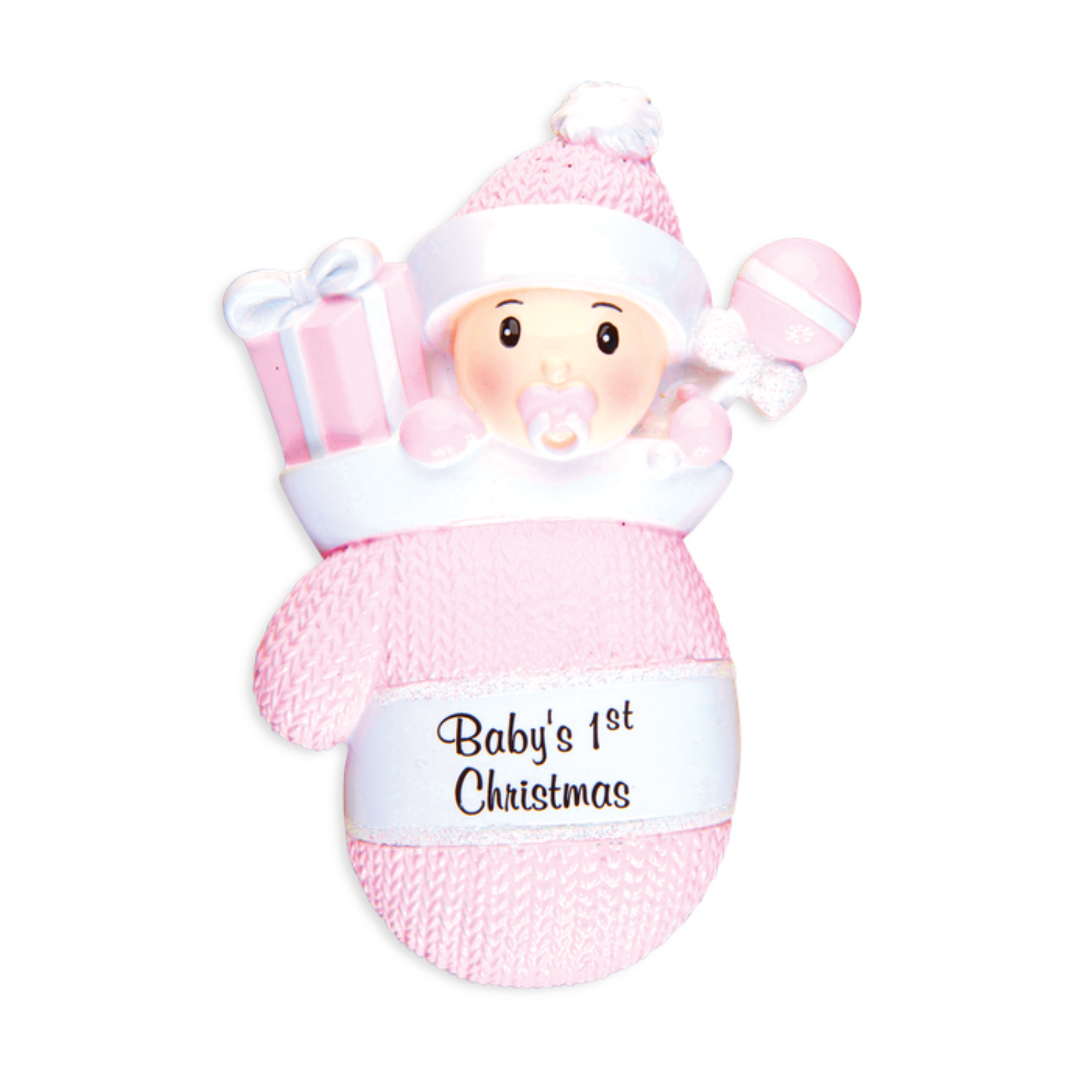 OR1331-P - Baby Girl in Mitten Personalised Christmas Decoration
