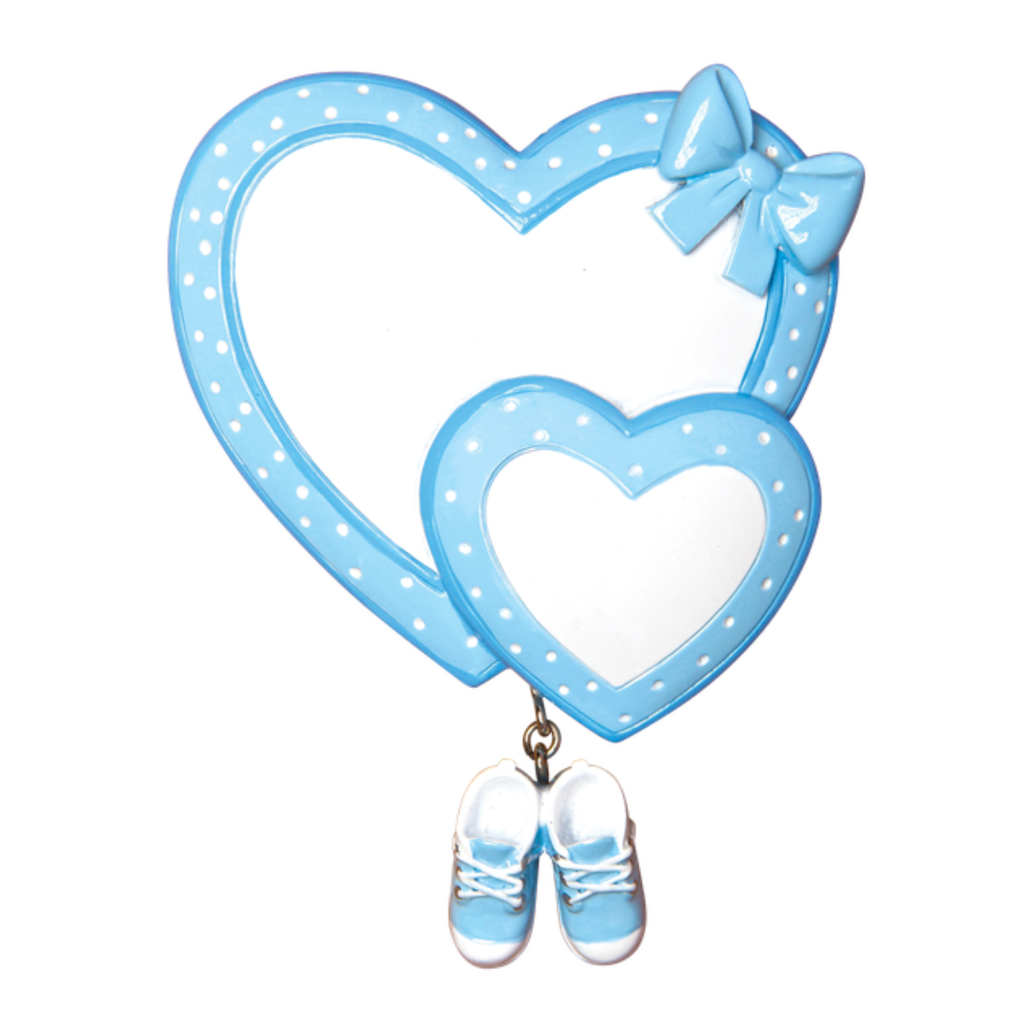 OR1443-B - Baby Heart/Booties (Blue) Personalised Christmas Decoration