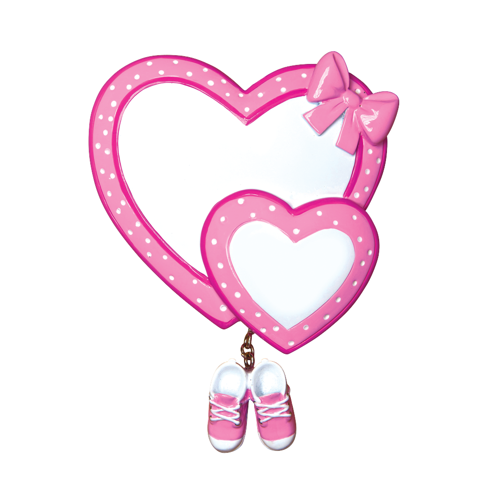 OR1443-P - Baby Heart/Booties (Pink) Personalised Christmas Decoration