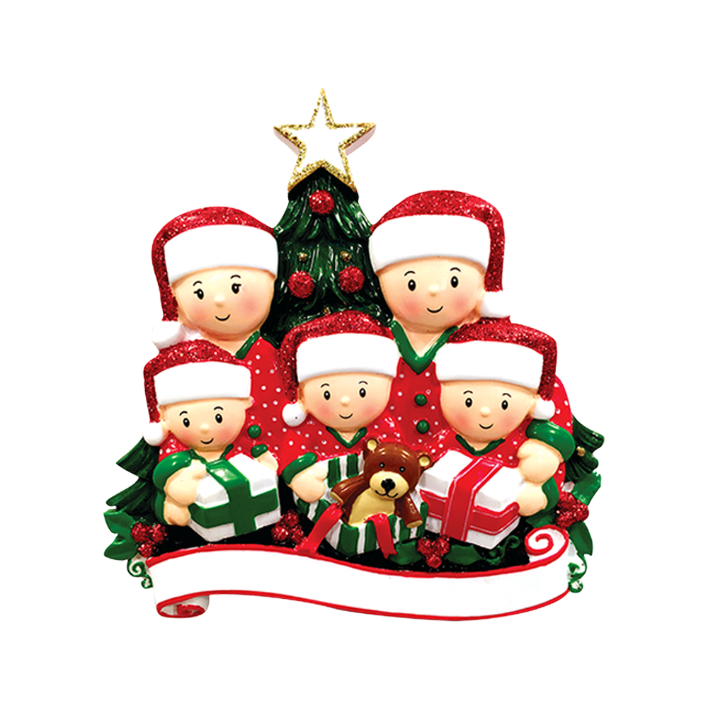 OR1523-5 - Opening Presents (Family of 5) Christmas Ornament