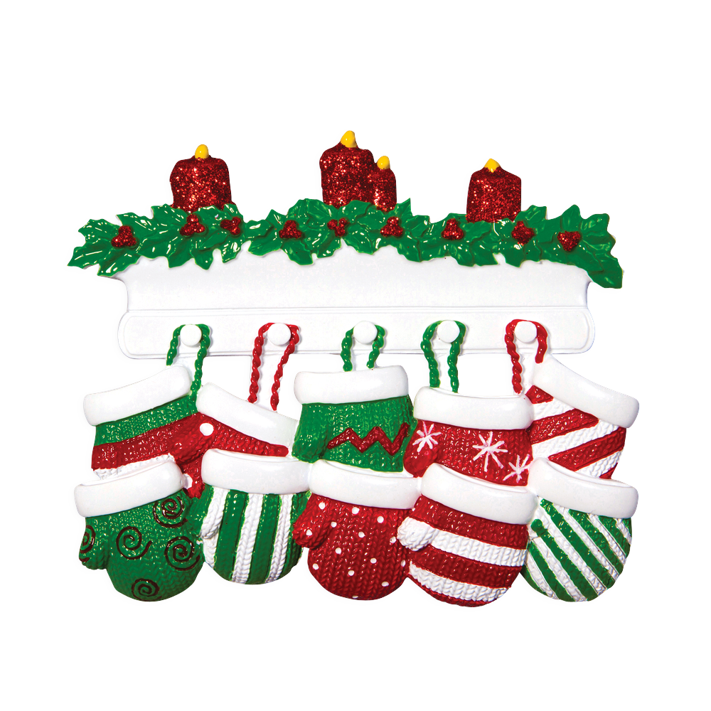 OR1570-10 - Red & Green Mitten Family of 10 Personalised Christmas Decoration