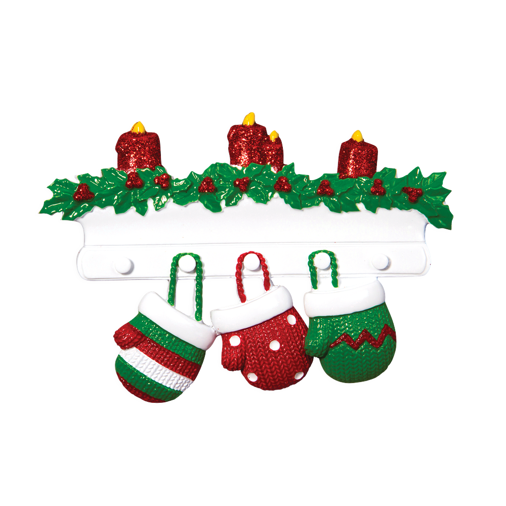 OR1570-3 - Red & Green Mitten Family of 3 Personalised Christmas Decoration