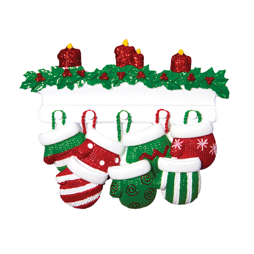 OR1570-7 - Red & Green Mitten Family of 7 Personalised Christmas Decoration