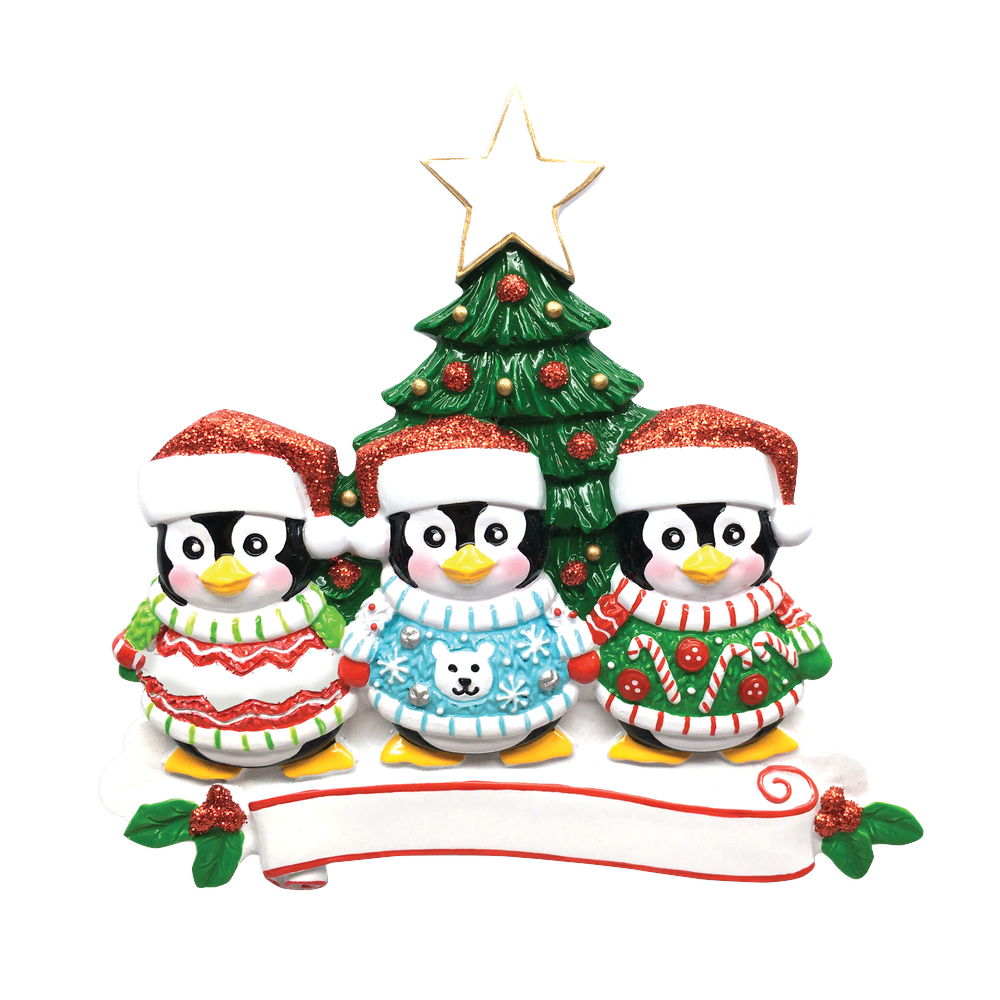 OR1602-3 - Ugly Sweater Family of 3 Personalised Christmas Decoration