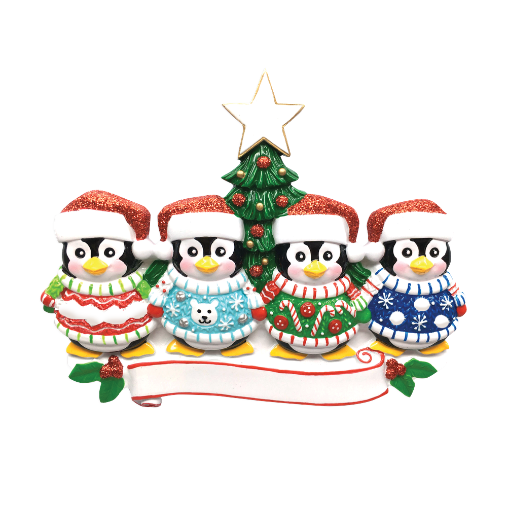 OR1602-4 - Ugly Sweater Family of 4 Personalised Christmas Decoration