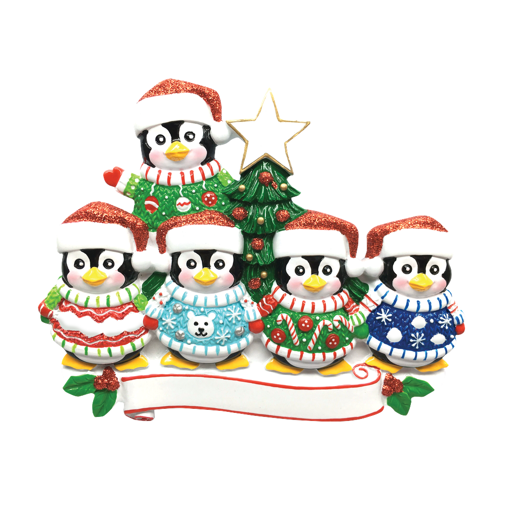 OR1602-5 - Ugly Sweater Family of 5 Personalised Christmas Decoration