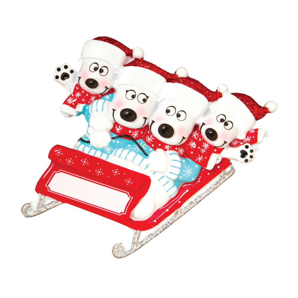 OR1605-4 - Bears On Sled of 4 Personalised Christmas Decoration