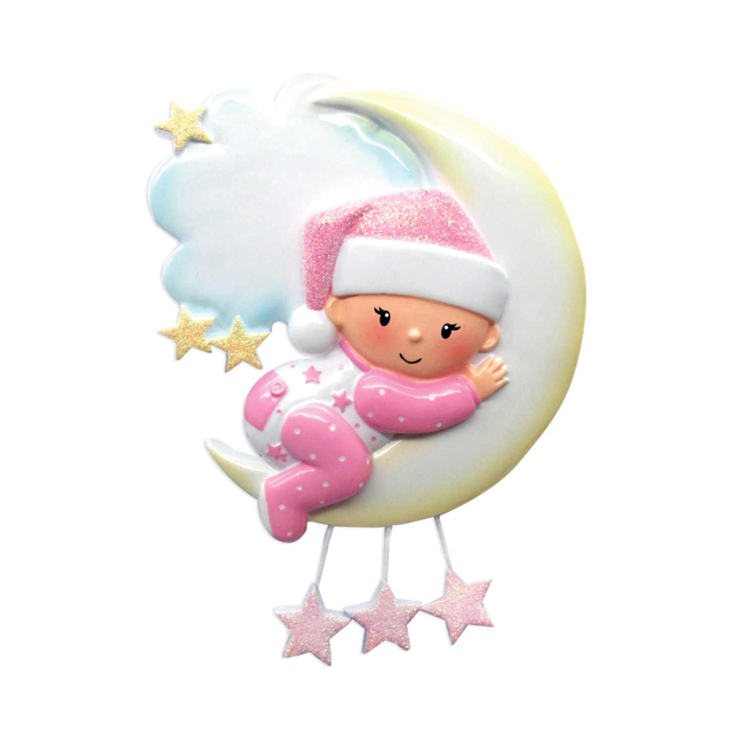 OR1637-P - Baby On Moon (Girl) Personalised Christmas Decoration