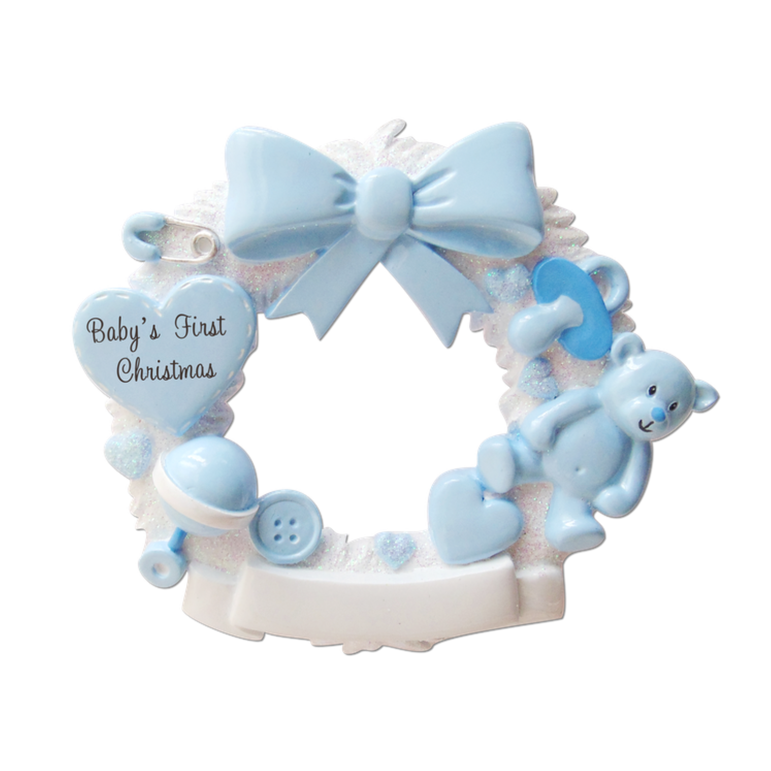 OR1640-B - Baby Christmas Wreath (Blue) Personalised Christmas Decoration