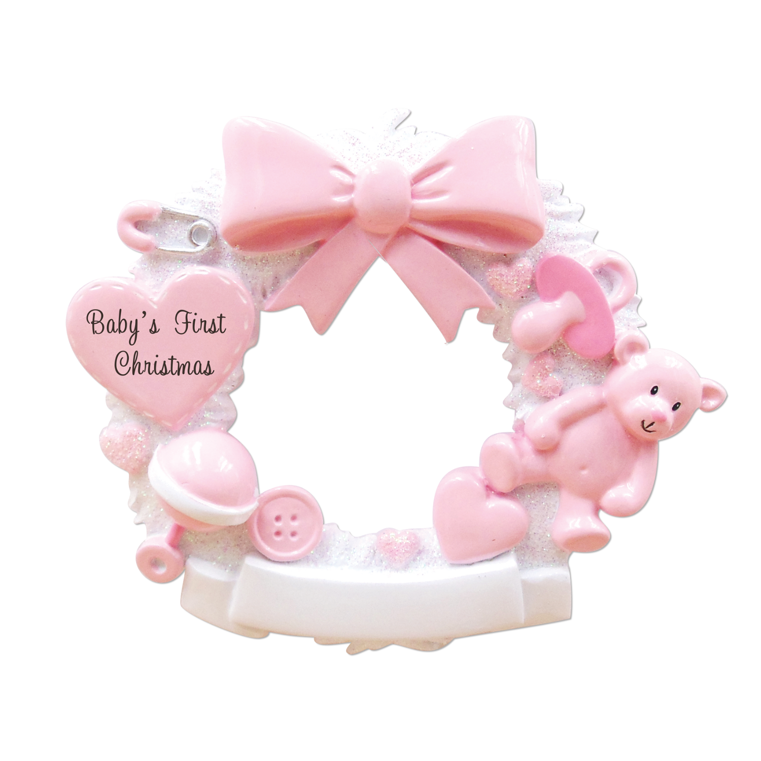 OR1640-P - Baby Christmas Wreath (Pink) Personalised Christmas Decoration