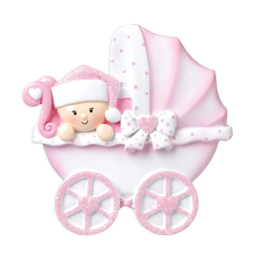 OR1643-P - Baby Carriage (Pink) Personalised Christmas Decoration