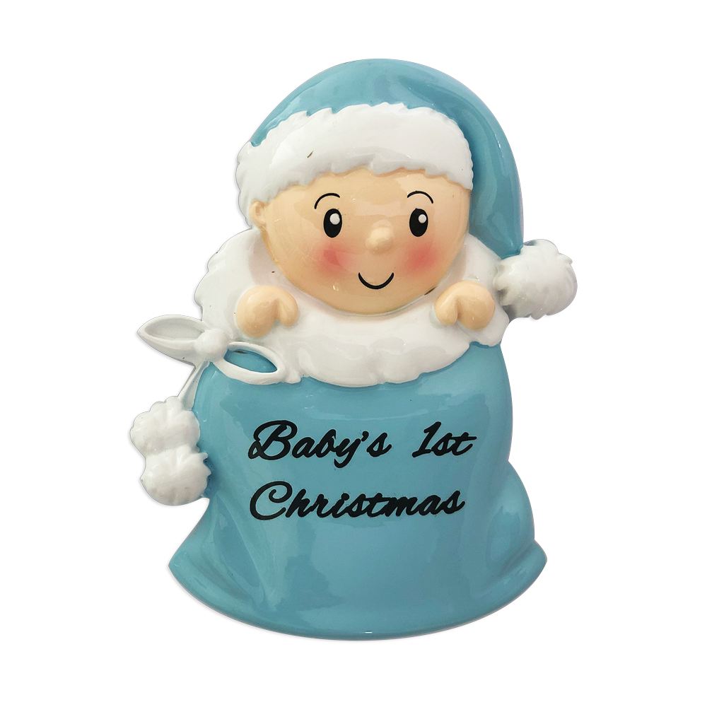 OR1715-B - Baby Boy in Santa Sack (Blue) Personalised Christmas Decoration