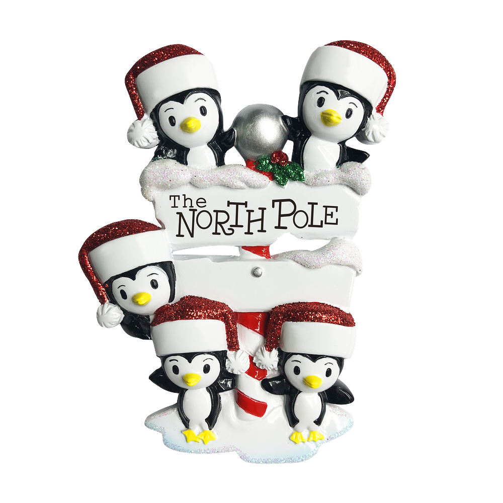 OR1739-5 - North Pole Penguin Family of 5 Personalised Christmas Decoration