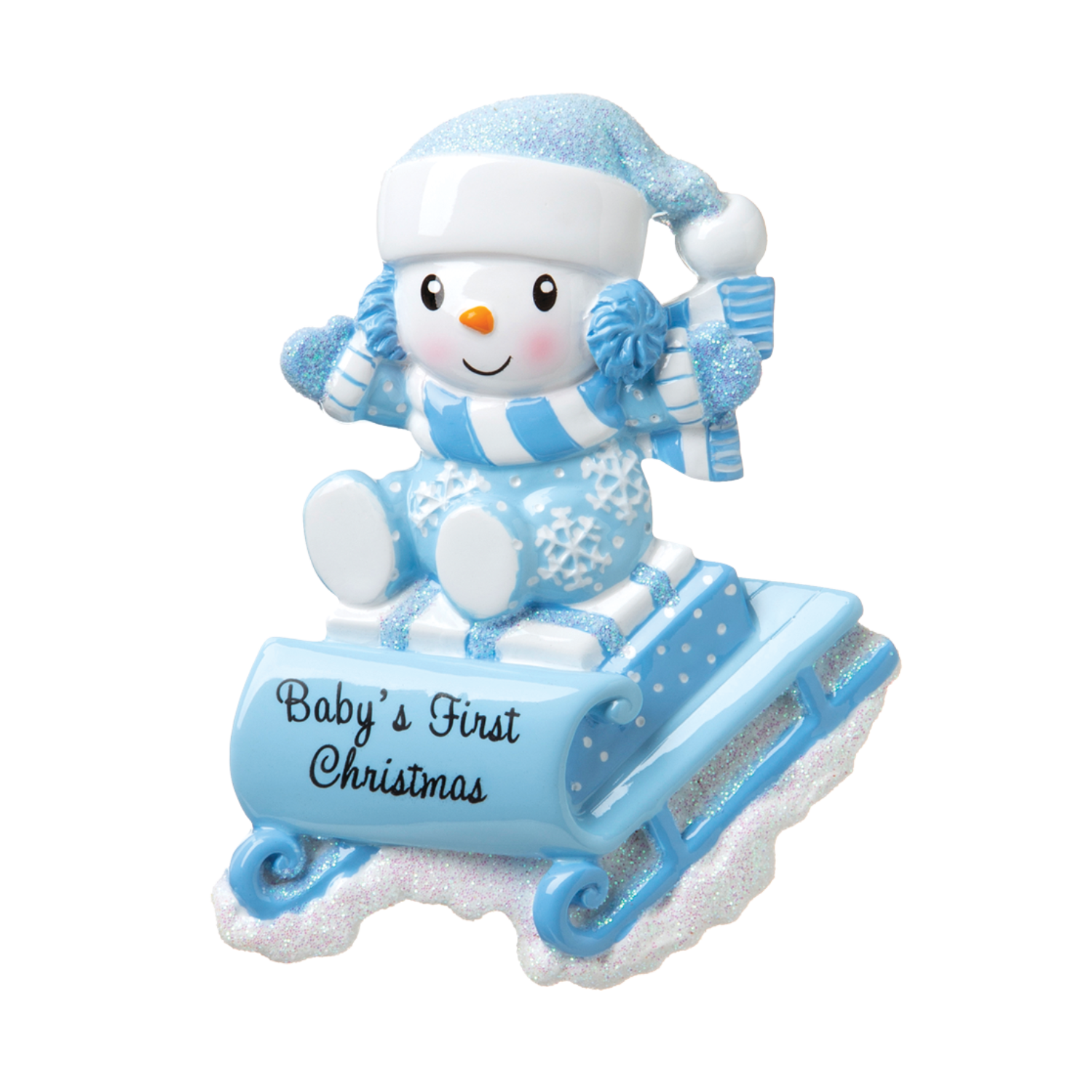 OR1742-B - Snowbaby On Sled (Blue) Personalised Christmas Decoration
