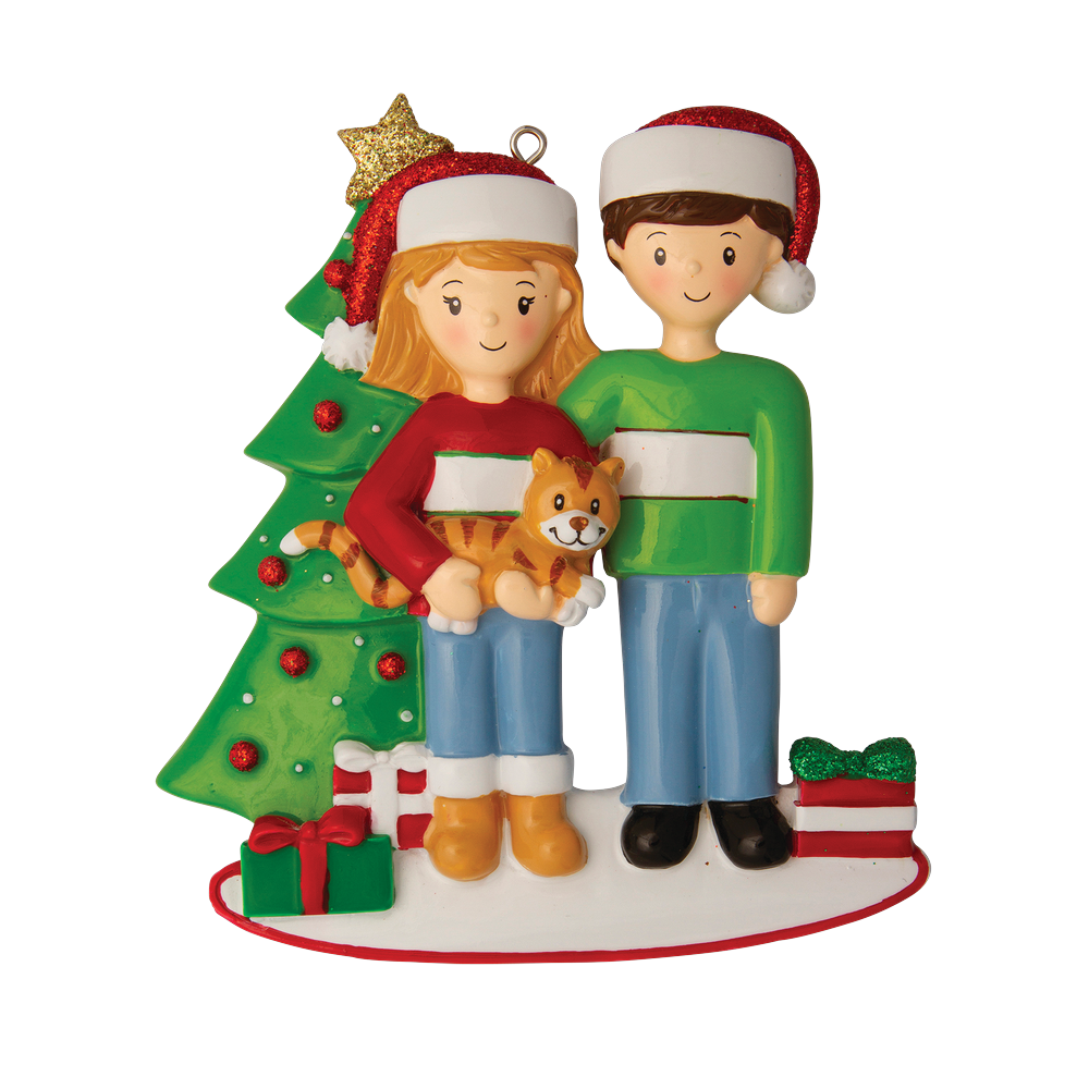 OR1786-2 - Family of 2 W/Cat Personalised Christmas Decoration