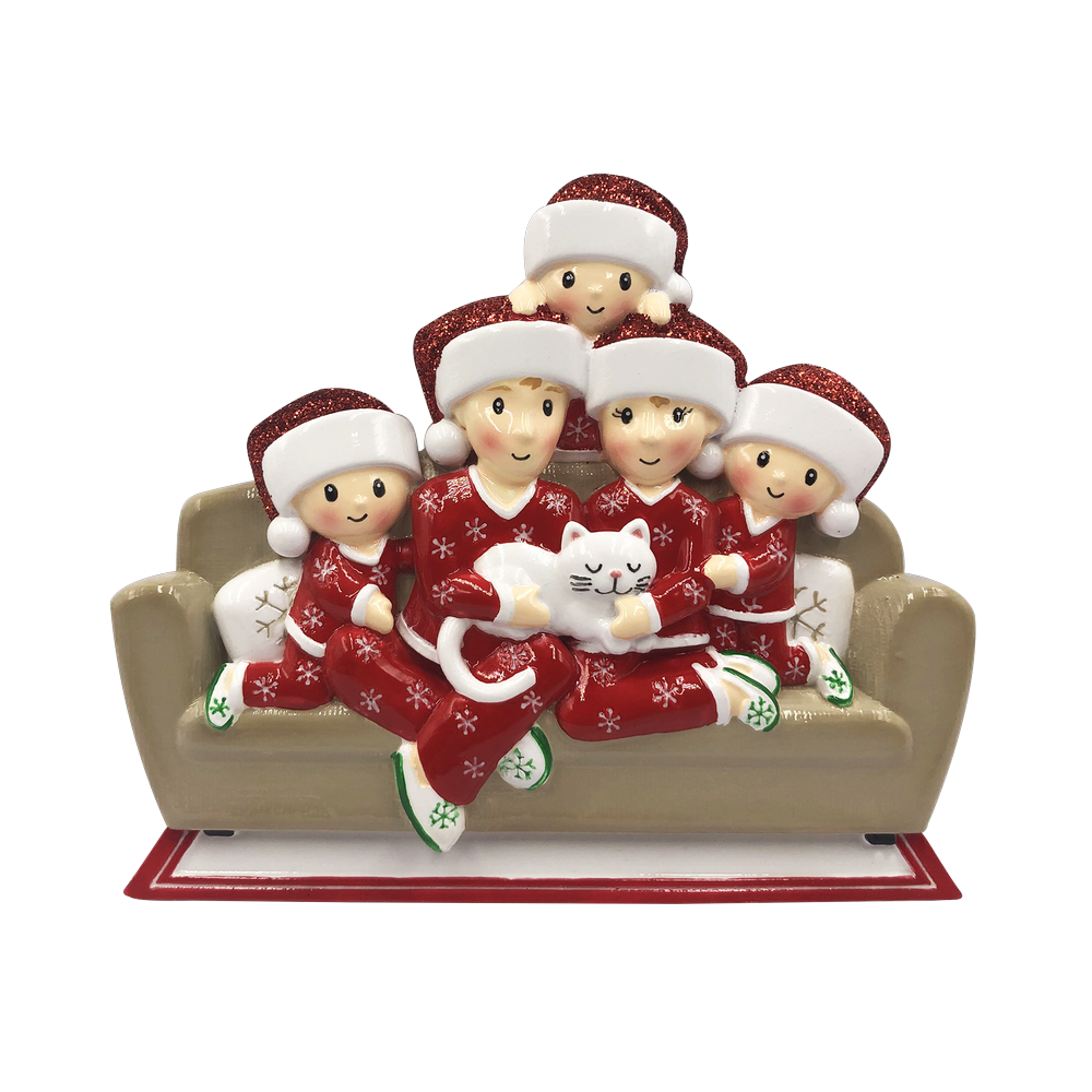 OR1786-5 - Family of 5 W/Cat Personalised Christmas Decoration