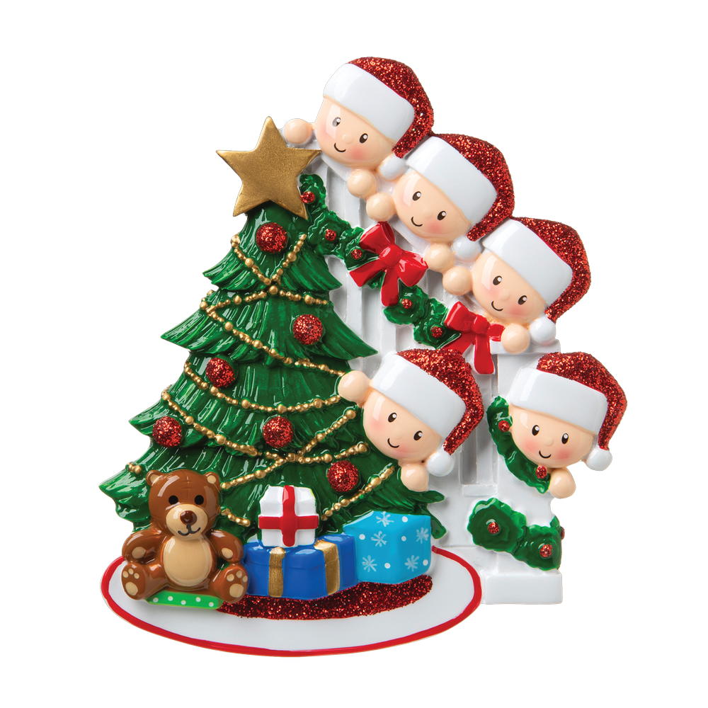 OR1789-5 - Peeking Family of 5 Personalised Christmas Decoration
