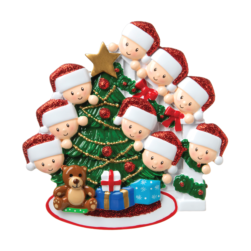 OR1789-9 - Peeking Family of 9 Personalised Christmas Decoration