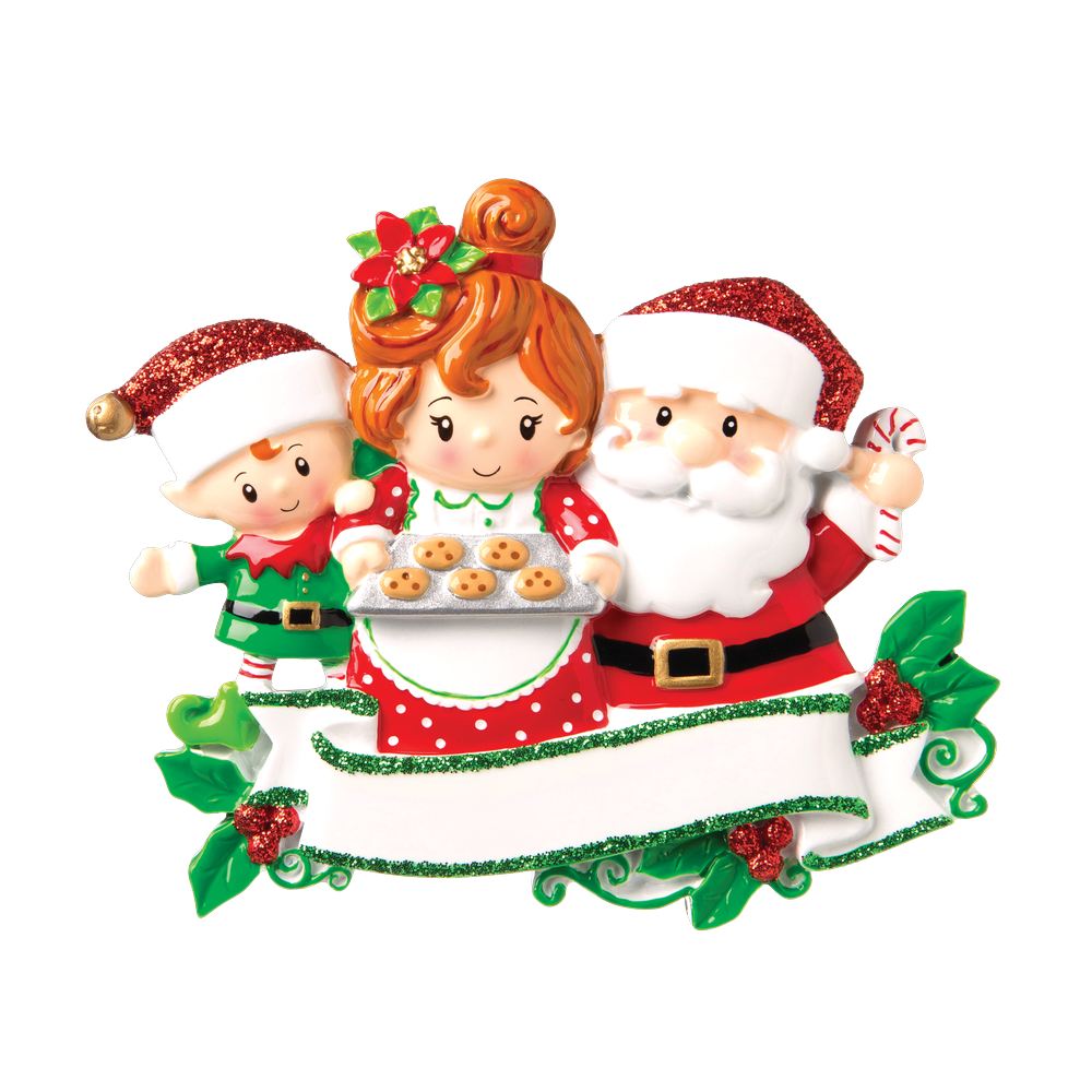 OR1790-3 - Santa & Mrs Claus With 1 Child Personalised Christmas Decoration
