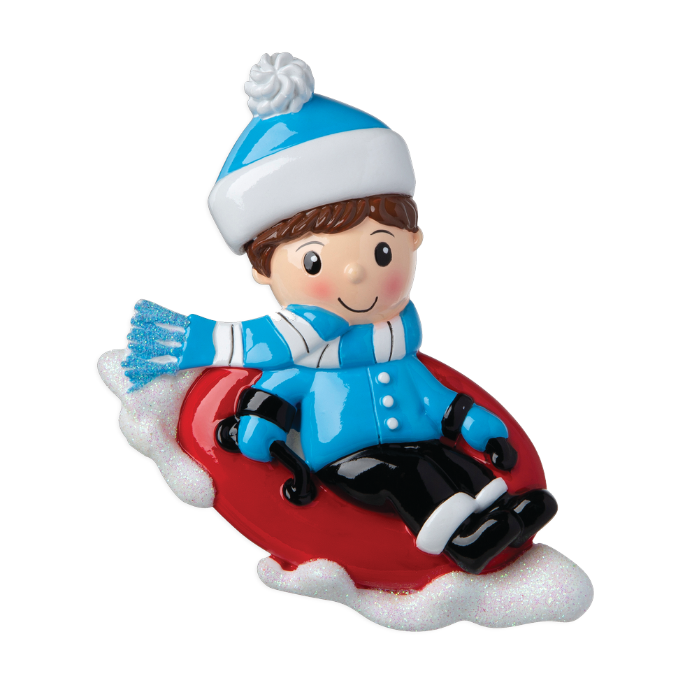 OR1871-B - Boy On Sled Personalised Christmas Decoration