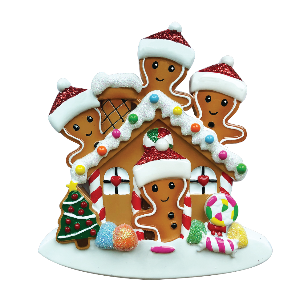 OR1872-4 - Gingerbread House Family of 4 Personalised Christmas Decoration