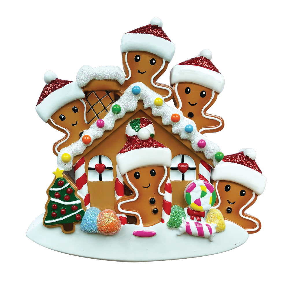 OR1872-5 - Gingerbread House Family of 5 Personalised Christmas Decoration