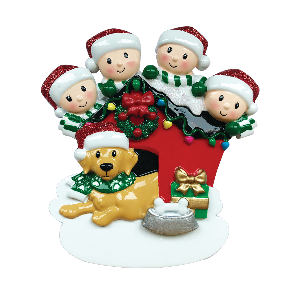 OR1909-4 - Family of 4 With Dog Personalised Christmas Decoration