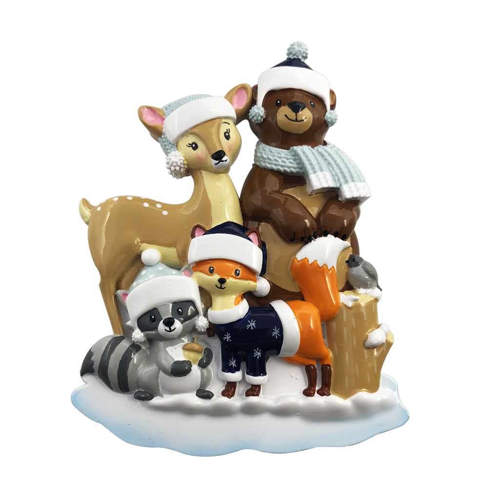 OR2019-4 - Woodland Family of 4 Personalised Christmas Decoration