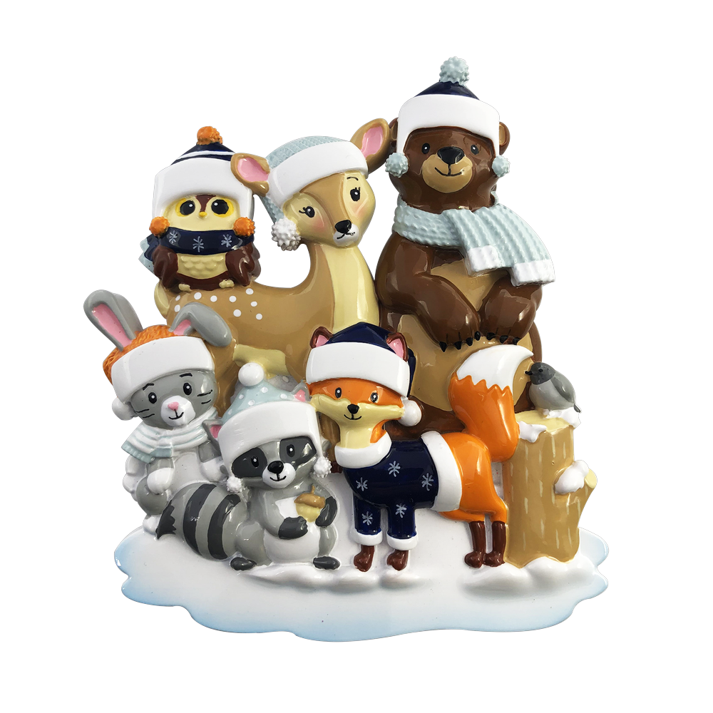 OR2019-6 - Woodland Family of 6 Personalised Christmas Decoration