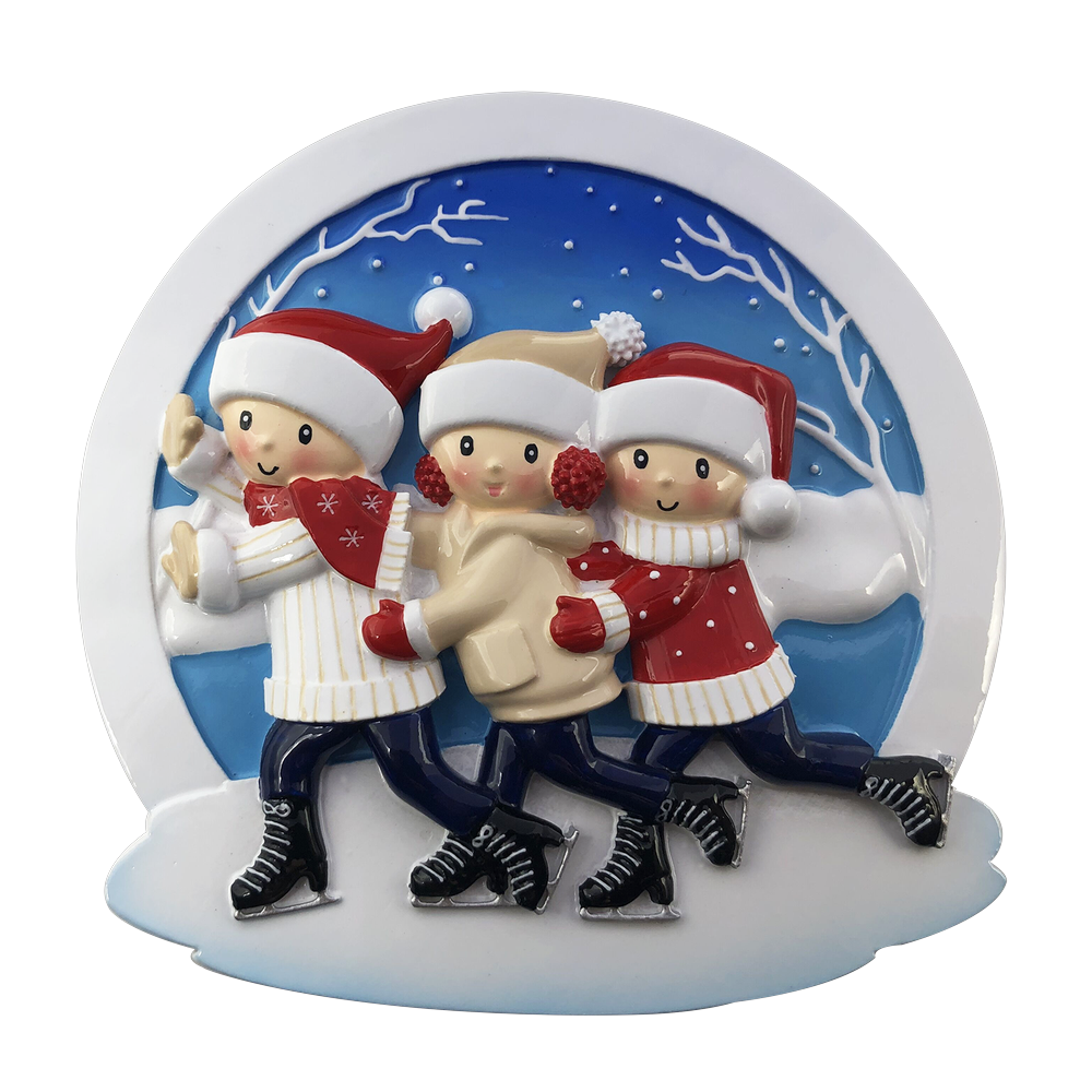 OR2024-3 - Ice Skating Family of 3 Personalised Christmas Decoration