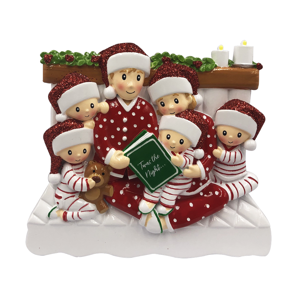 OR2025-6 - Reading in Bed Family of 6 Personalised Christmas Decoration