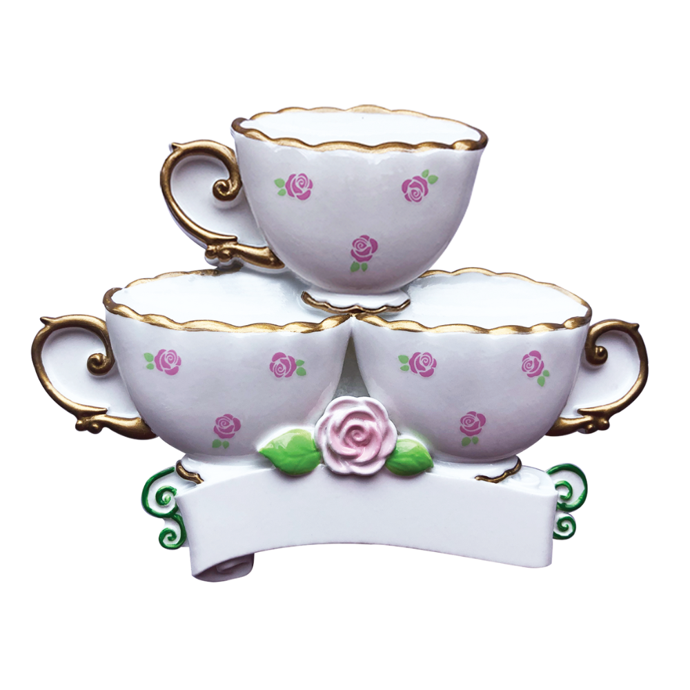 OR2171-3 - Tea Cup Family of 3 Personalised Christmas Decoration
