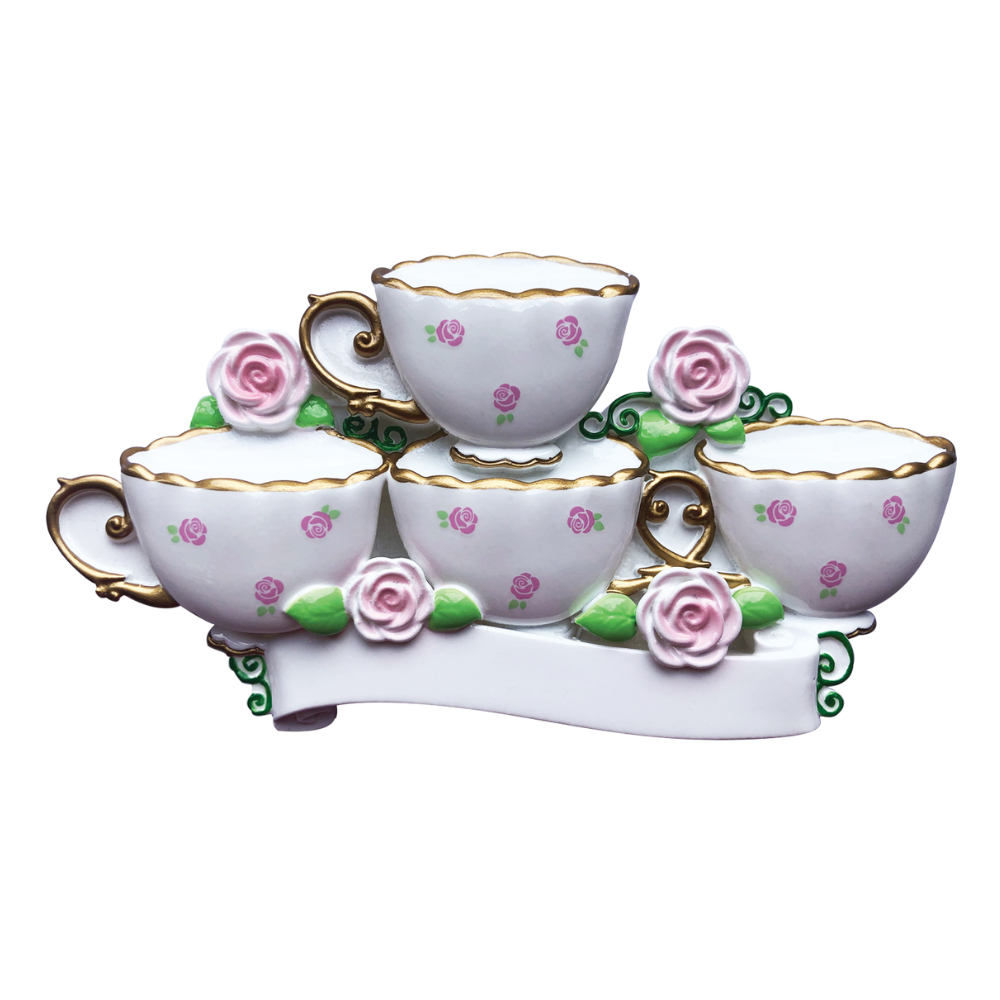OR2171-4 - Tea Cup Family of 4 Personalised Christmas Decoration