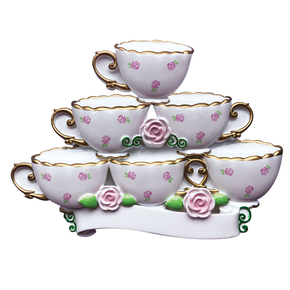 OR2171-6 - Tea Cup Family of 6 Personalised Christmas Decoration