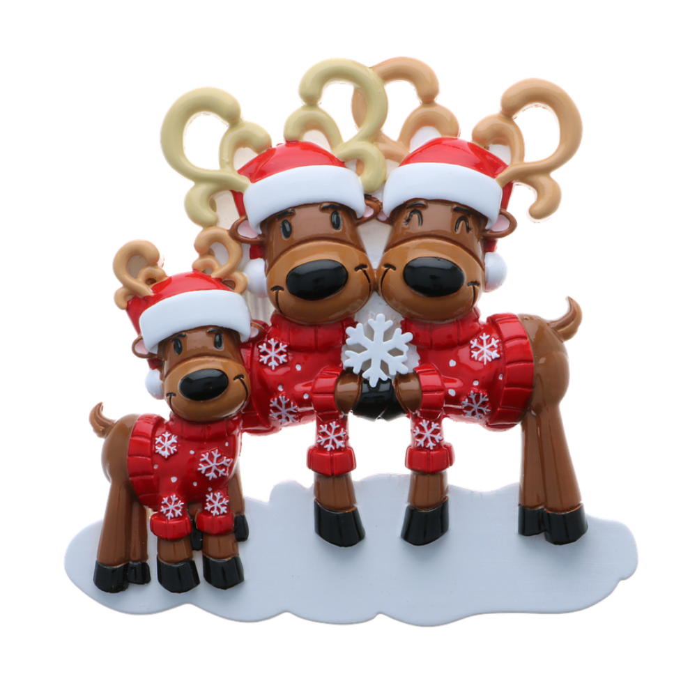 OR2256-3 - Mr. & Mrs. Reindeer Family of 3 Personalised Christmas Decoration