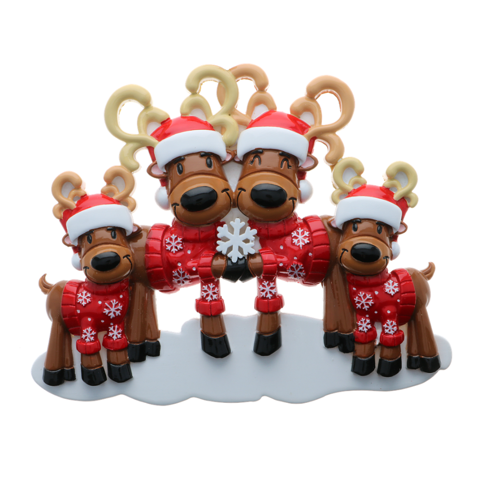 OR2256-4 - Mr. & Mrs. Reindeer Family of 4 Personalised Christmas Decoration