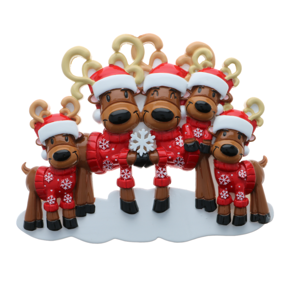 OR2256-5 - Mr. & Mrs. Reindeer Family of 5 Personalised Christmas Decoration