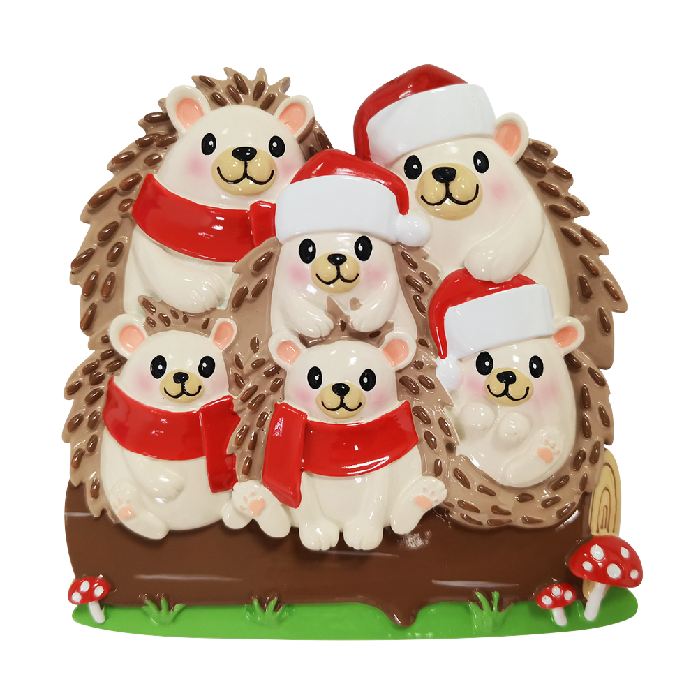 OR2261-6 - Hedgehog Family of 6 Personalised Christmas Decoration