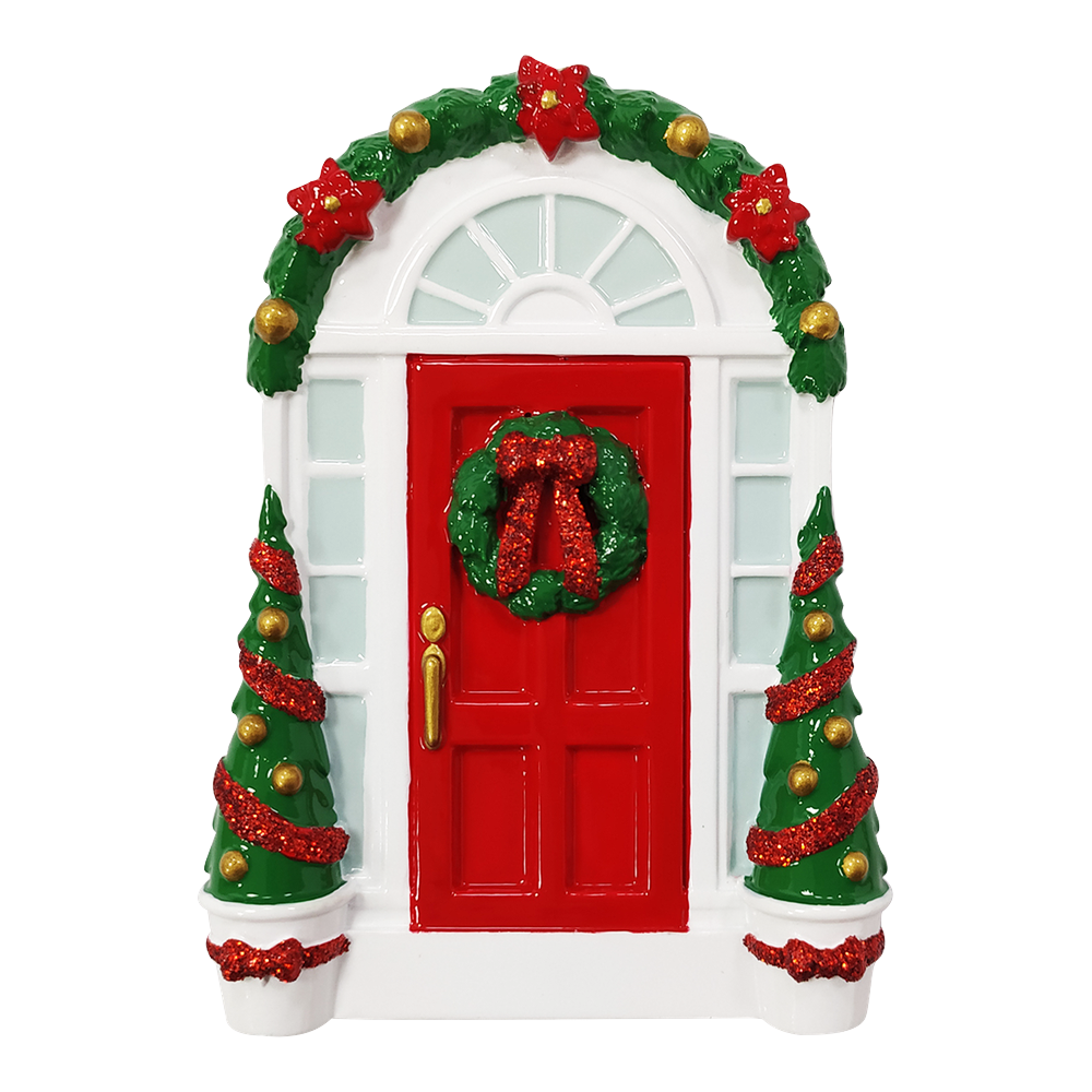 OR2297 - Red Door W/Wreath Personalised Christmas Decoration